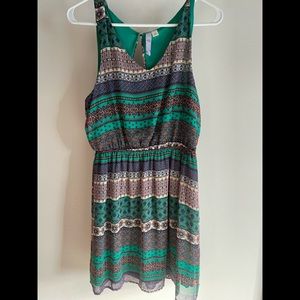 Alya Women's Purple Orange Green Medallion Elastic Waist Sleeveless Boho Dress